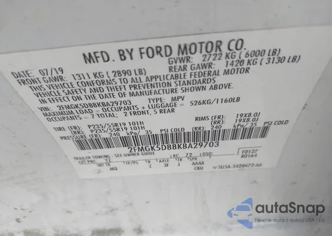 2019 Ford Flex Limited from USA, damaged, VIN 2FMGK5D88KBA29703